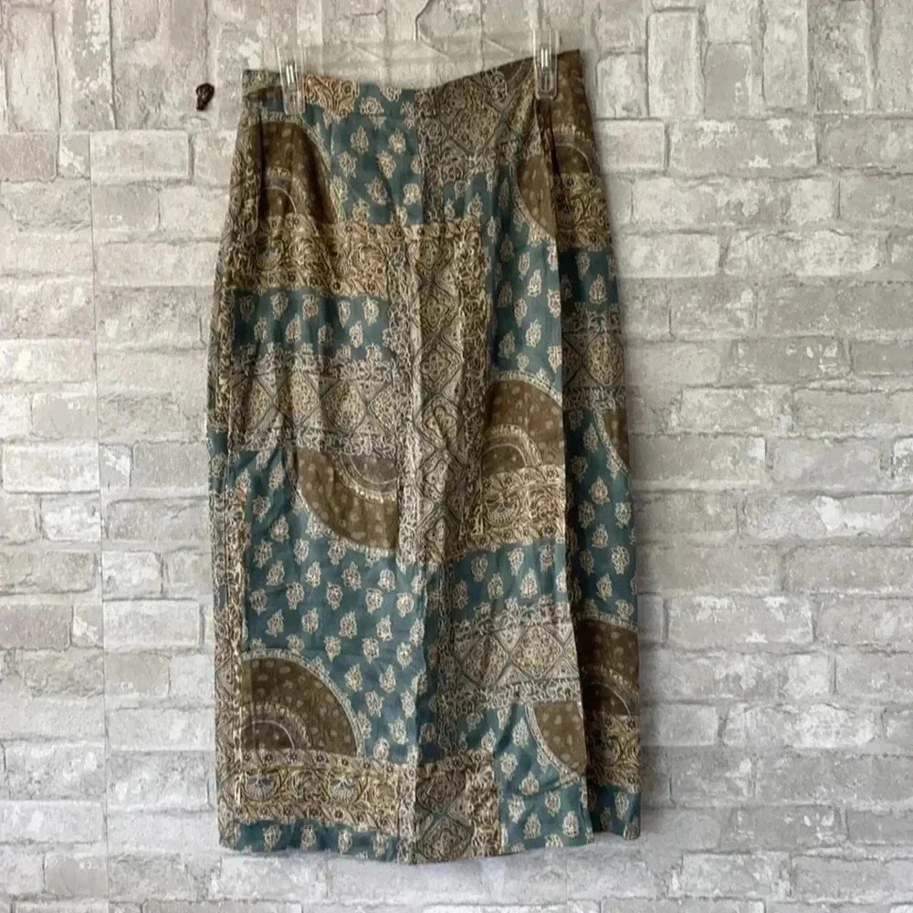 Woman’s Talbots green & tan ladies wrap skirt size 12